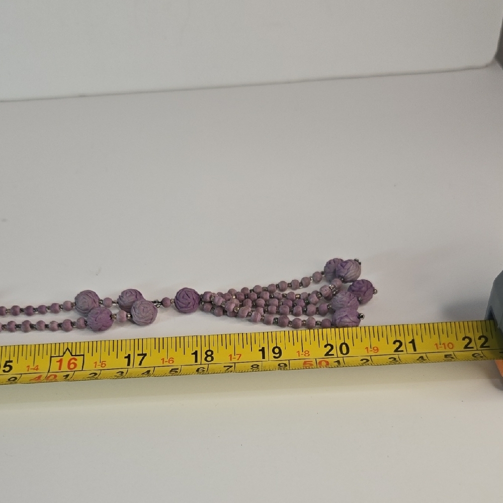 Vintage Crushed-Rose Petal Lavender Bead Necklace Tassel Flapper Victorian - Picture 5 of 6